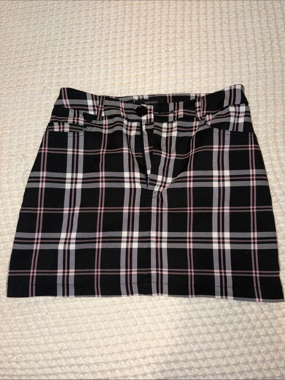 Forever 21 Black Plaid Mini Skirt with Pink and White Stripes